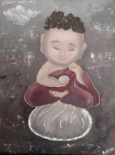 绘画 标题为“Little Buddha” 由Bazox, 原创艺术品, 丙烯 安装在纸板上