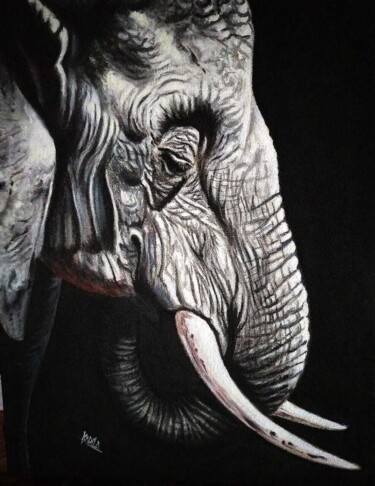 Ivory Sentinel Painting titled "Ivory Sentinel" by Kapila Priyantha, Original Artwork, Acrylic