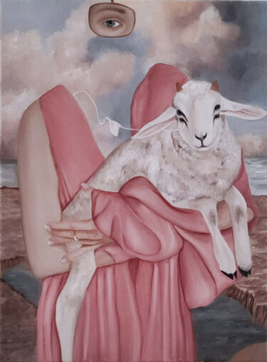 Painting titled "É l'animale, questo…" by Elisa De Montis, Original Artwork, Oil Mounted on Wood Stretcher frame