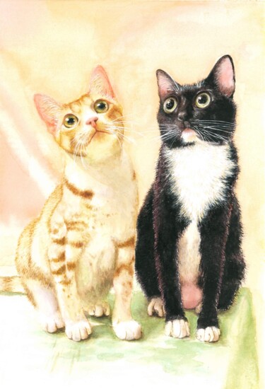 绘画 标题为“** Cats **” 由Vanessa Tsang, 原创艺术品, 水彩
