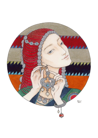 Ethnic Portrait with Earrings 绘画 标题为“Ethnic Portrait wit…” 由Gisele Mar, 原创艺术品, 水彩
