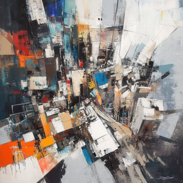 Digital Arts titled "Abstract Streets" by Sara Swati, Original Artwork, AI generated image Mounted on Wood Stretcher frame