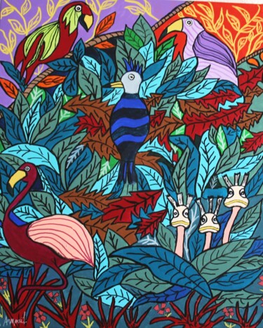 绘画 标题为“BIRDS” 由Alain Arnouil, 原创艺术品, 丙烯 安装在木质担架架上