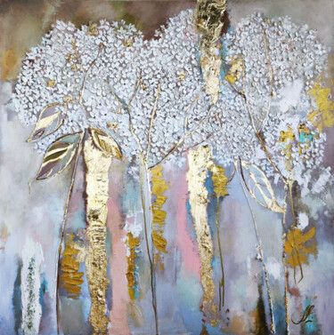 Golden Textures – Elegant Textured Abstract Floral Painting 绘画 标题为“Golden Textures – E…” 由Annet Loginova, 原创艺术品, 油