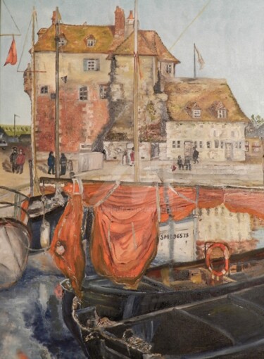Painting titled "Honfleur,  la Capit…" by Anne Paris, Original Artwork, Oil Mounted on Wood Stretcher frame