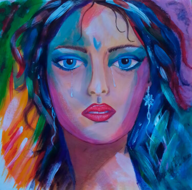 绘画 标题为“Woman with Blue Eye…” 由Yerkezhan Kamentayeva, 原创艺术品, 油