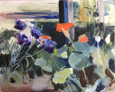 绘画 标题为“Cornflowers, Nastur…” 由Sandra Haney, 原创艺术品, 油 安装在木质担架架上