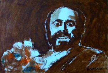 Painting titled "Lucano Pavaroti/por…" by Slobodan Spasojevic (Spaki), Original Artwork, Pastel