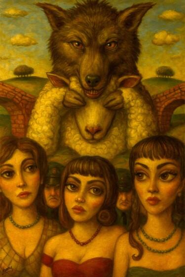 绘画 标题为“A Wolf in Sheep's C…” 由Spencer Derry, 原创艺术品, AI生成的图像