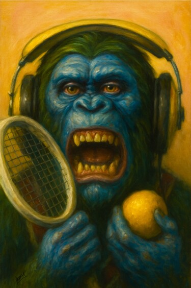 绘画 标题为“Monkey Tennis” 由Spencer Derry, 原创艺术品, AI生成的图像