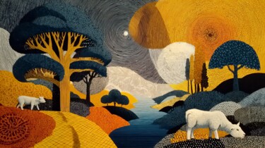 数字艺术 标题为“Pastoral Scene” 由Amanda Moore, 原创艺术品, AI生成的图像
