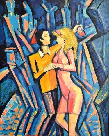 绘画 标题为“Dance on the Bridge” 由Rumen Sazdov, 原创艺术品, 油 安装在木质担架架上