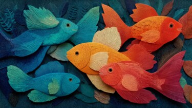 数字艺术 标题为“School of Fish” 由Amanda Moore, 原创艺术品, AI生成的图像