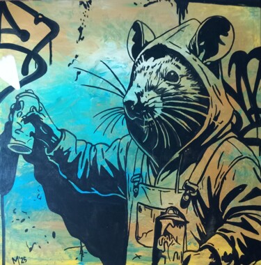 绘画 标题为“StreetArt at night” 由Ole Müller, 原创艺术品, 丙烯 安装在木质担架架上