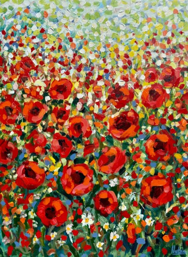 绘画 标题为“Poppies of Provence” 由Natalia Nosek (NATXA), 原创艺术品, 丙烯 安装在木质担架架上