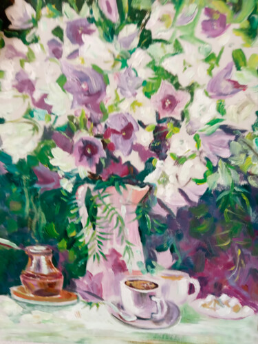 Painting titled "Enchanting Garden A…" by Mariya Zhakupova, Original Artwork, Oil