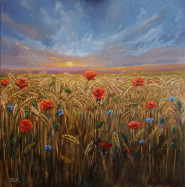 Peinture intitulée "poppies in the even…" par Klaus Krege, Œuvre d'art originale, Huile Monté sur Châssis en bois