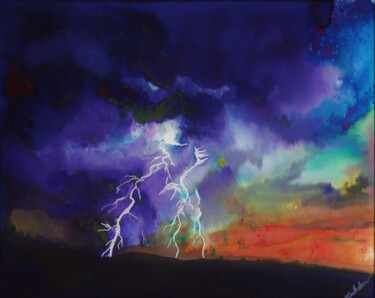 绘画 标题为“Purple Monsoon” 由Karen Nealon, 原创艺术品, 水彩 安装在其他刚性面板上