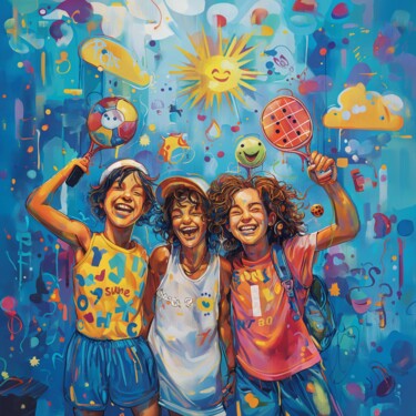 Sunburst Connections: Playful Art 数字艺术 标题为“Sunburst Connection…” 由Anna Burger, 原创艺术品, 数字油画