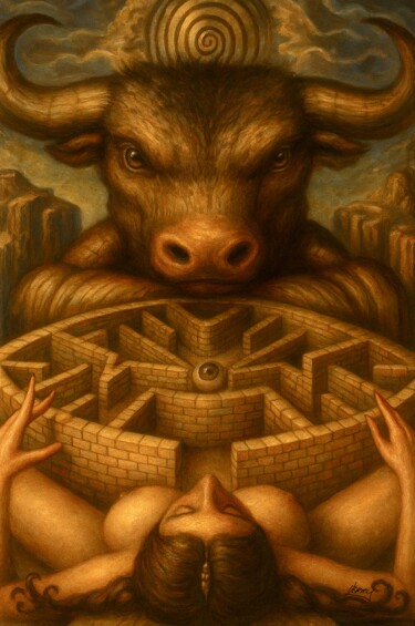 绘画 标题为“Minotaur Sacrifice” 由Spencer Derry, 原创艺术品, AI生成的图像