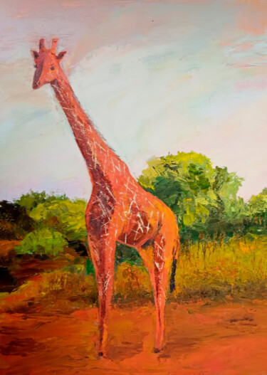 giraffe in serene savannah landscape 绘画 标题为“giraffe in serene s…” 由Yerkezhan Kamentayeva, 原创艺术品, 丙烯
