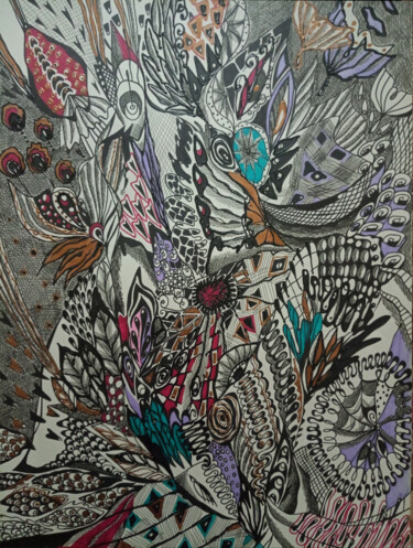 图画 标题为“Ornamental Metamorp…” 由Irina Shumskaya, 原创艺术品, 中性笔 安装在纸板上