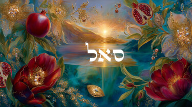 The Golden Flow of Prosperity, Mystical Portal of Abundance 数字艺术 标题为“The Golden Flow of…” 由Asnat Unnger, 原创艺术品, 数字油画
