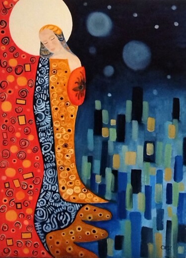 Insomnia - Between Dream and Reality 绘画 标题为“Insomnia - Between…” 由Larisa Sidorova (Alsi), 原创艺术品, 油 安装在其他刚性面板上