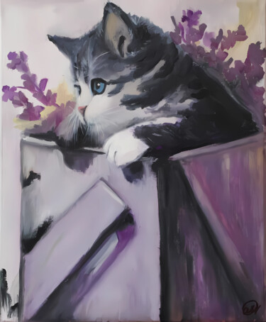 绘画 标题为“Surprise – Kitten O…” 由Anastasiya Kuznetsova, 原创艺术品, 油 安装在木质担架架上