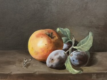 绘画 标题为“Apple and Bee” 由Valentina Zagvozdina, 原创艺术品, 油