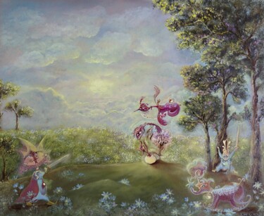 La Prière de l'Enfant des Chimères 绘画 标题为“La Prière de l'Enfa…” 由Émilie Pauly, 原创艺术品, 油 安装在纸板上