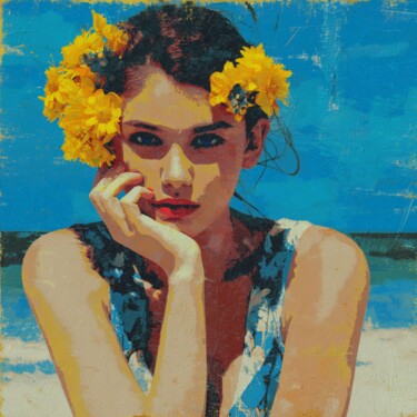 绘画 标题为“YELLOW FLOWER BEACH” 由Claudia Sauter (Poptonicart), 原创艺术品, 丙烯