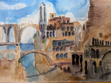 Ζωγραφική με τίτλο "Fantasy Island" από Serhat Atas, Αυθεντικά έργα τέχνης, Ακουαρέλα