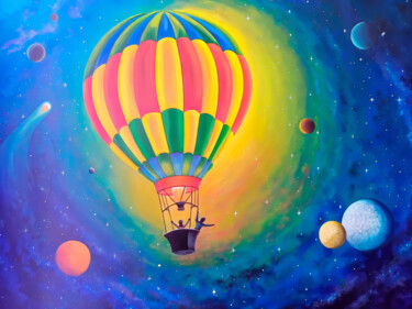 Hot Air Balloon Adventure 绘画 标题为“Hot Air Balloon Adv…” 由Yerkezhan Kamentayeva, 原创艺术品, 丙烯