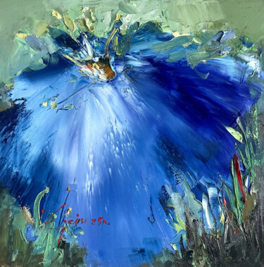 Impasto Blue Floral Painting | "Blue" 绘画 标题为“Impasto Blue Floral…” 由Ігор Євсін (Ihor Yevsin), 原创艺术品, 油 安装在木质担架架上