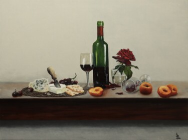 绘画 标题为“Wine and rose” 由Oleg Baulin, 原创艺术品, 油 安装在木质担架架上