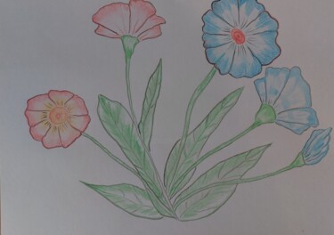 Drawing titled "les belles fleurs" by Iakim, Original Artwork, Pencil Mounted on Wood Stretcher frame
