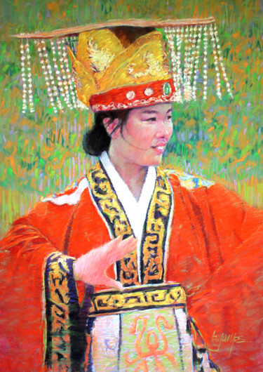 图画 标题为“"Asian Woman in Cos…” 由Bill James Family Estate-Jo Ann James Trustee, 原创艺术品, 粉彩 安装在纸板上