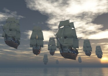 Digital Arts titled "Floating Floatilla" by Russell Newell, Original Artwork, 3D Modeling