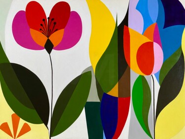 绘画 标题为“Big flowers minimal…” 由Ksenia Molukova, 原创艺术品, 丙烯 安装在木质担架架上