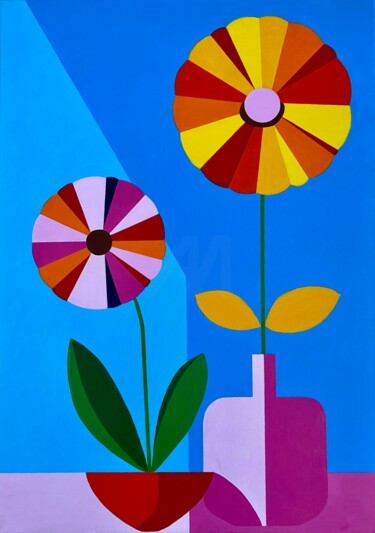 绘画 标题为“Geometric flowers” 由Ksenia Molukova, 原创艺术品, 丙烯 安装在木质担架架上