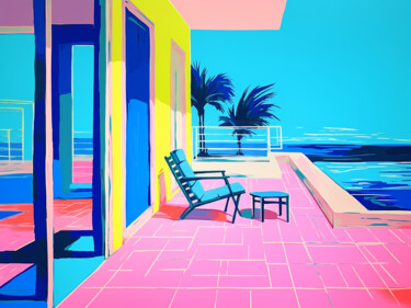 绘画 标题为“Summer pool” 由Kosta Morr, 原创艺术品, 丙烯 安装在木质担架架上
