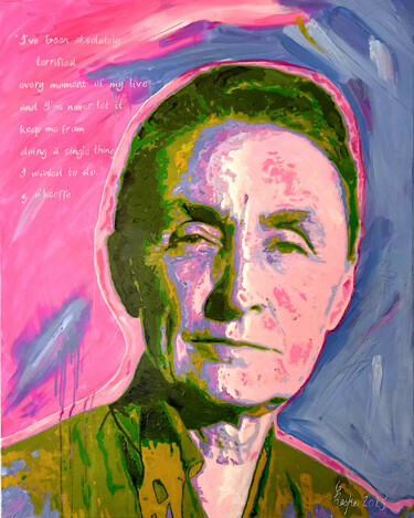 绘画 标题为“Georgia O'Keeffe” 由Pop Art Rebel, 原创艺术品, 丙烯 安装在木质担架架上