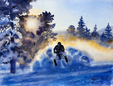 On a snowmobile 绘画 标题为“On a snowmobile” 由Svetlana Safonova, 原创艺术品, 水彩