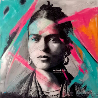 绘画 标题为“Frida (Kahlo) III -…” 由Pop Art Rebel, 原创艺术品, 丙烯 安装在木质担架架上