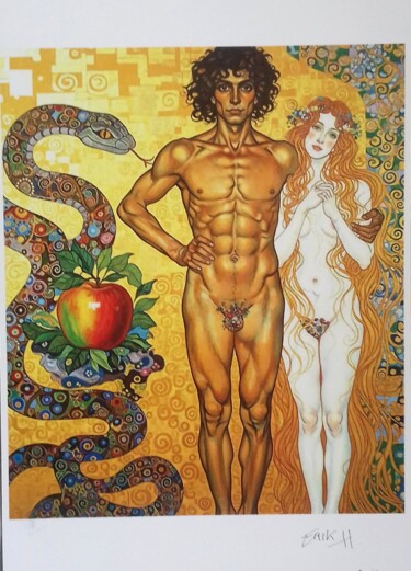 Printmaking titled "Adam et Eve, inspir…" by Erik Hils, Original Artwork, Lithography