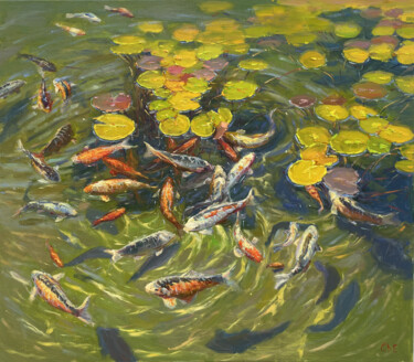 "Koi in the pond" 绘画 标题为“"Koi in the pond"” 由Evgeny Chernyakovsky, 原创艺术品, 油 安装在木质担架架上