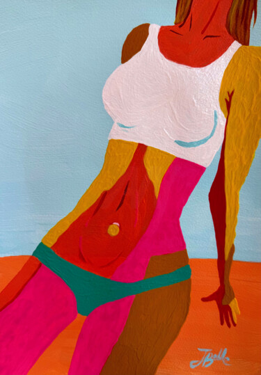 Sun-Kissed Confidence / Woman body in pop-art style, beach 绘画 标题为“Sun-Kissed Confiden…” 由Jena Belle, 原创艺术品, 丙烯