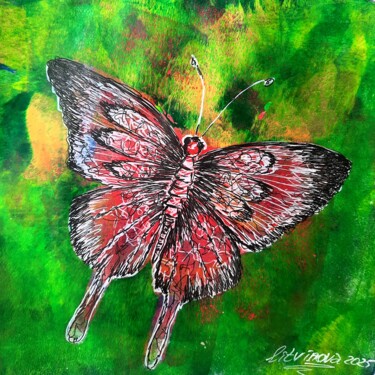 Painting titled "Бабочка на зеленом…" by Natal A Litvinova, Original Artwork, Acrylic