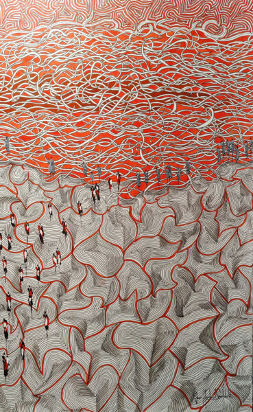 绘画 标题为“ROUGES INFLUENCES” 由Jean-Humbert Savoldelli, 原创艺术品, 丙烯 安装在木质担架架上